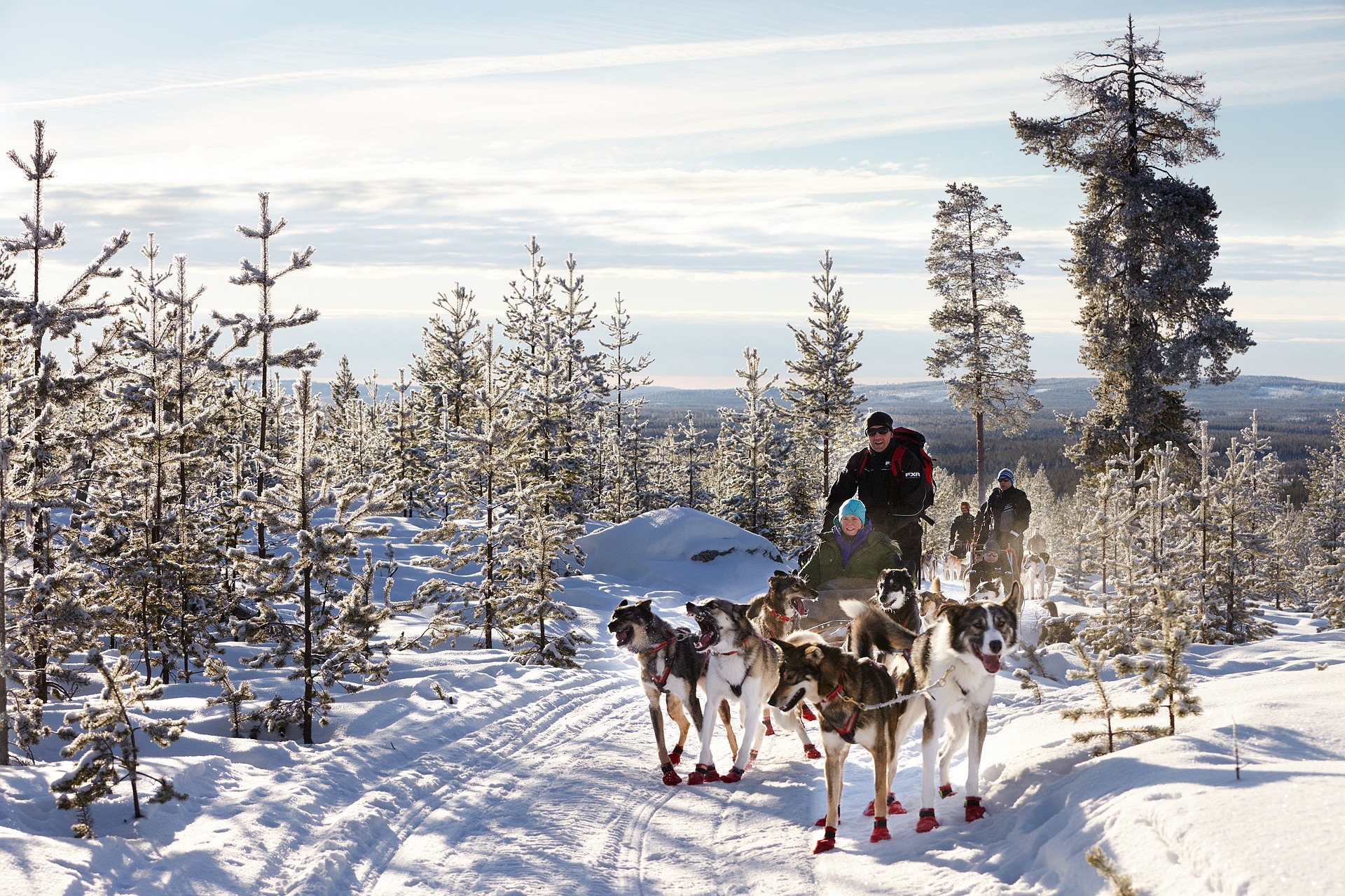 Fernando Ramirez with his championship sled dog team at Rancho Luna Lobos
